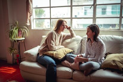 Mother and daughter having a talk.