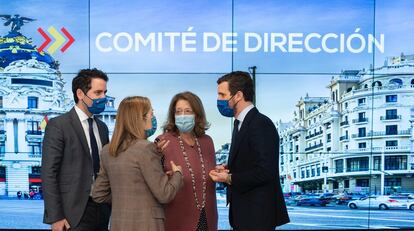 El líder del PP, Pablo Casado, tras la reunión del comité de dirección del PP, en Madrid, el pasado 19 de enero.