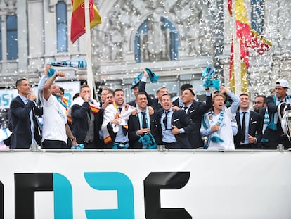 Los jugadores del Madrid, celebrando la decimotercera Champions, en 2018.