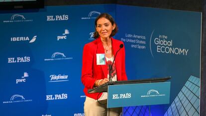 La ministra de Industria, Comercio y Turismo durante su intervención en el foro de EL PAIS en Nueva York. 