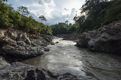 El río Gualcarque, aguas abajo de donde se construía el proyecto hidroeléctrico Agua Zarca. Durante casi una década, Berta Cáceres encabezó las protestas en contra de la construcción de esta represa. Después de su asesinato, el proyecto fue cancelado. 