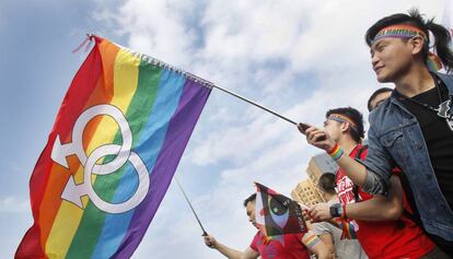 Simpatizantes do casamento gay em Taipei, em 2016.