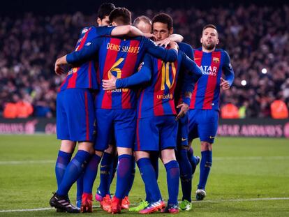 Los jugadores del Barcelona celebrando un gol esta temporada