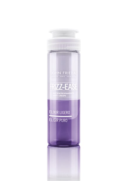 El encrespamiento también es patrimonio del cabello fino, pero el peligro que corre al intentar alisarlo es que se quede demasiado apelmazado. Para ellos John Frieda tiene su nuevo Frizz-Ease Elixir Ligero, un producto también apto para los cabellos más gruesos gracias a su fórmula ligera. Es una fórmula bifásica que tiene la peculiaridad de que hidrata por dentro y controla por fuera sin dejar el cabello pesado; muy al contrario, queda brillante, suelto y con aspecto sano. Su aplicación es sencilla: unas 10 gotas sober el cabello secado con toalla para después peinarse como siempre. Cuesta 14,95 euros.