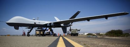 An MQ 9 Reaper, at the Oxnard air base, in California.