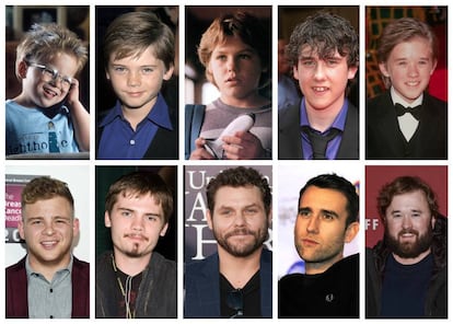 Jonathan Lipnicki, Jake Lloyd, Jason James Richter, Mathew Lewis y Haley Joel Osment. Arriba cuando triunfaron y abajo hoy.