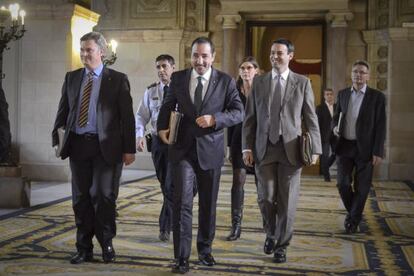 El consejero de Interior, Ramon Espadaler, a su llegada al Parlament.