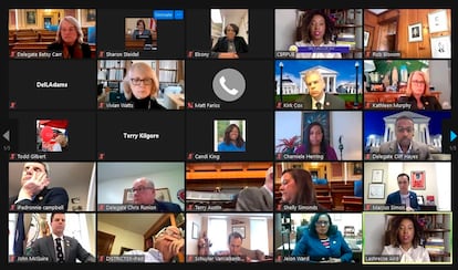 Screenshot of a Zoom meeting between lawmakers in Virginia.