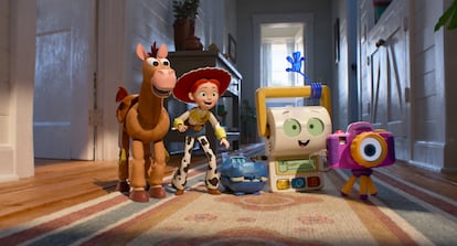 Bullseye, Jessie, Atlas, Smarty Pants y Snappy, en 'Toy Story 5'.
