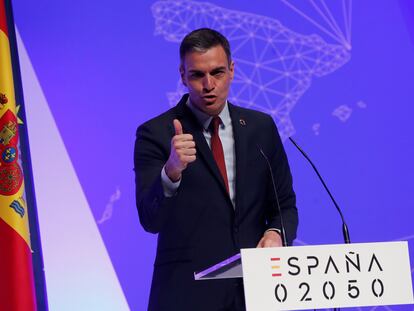 El presidente del Gobierno, Pedro Sánchez, durante la presentación del proyecto España 2050, este jueves.