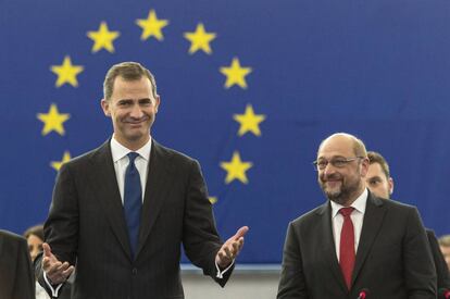 Felipe VI y Martin Schulz el pasado octubre en Estrasburgo.