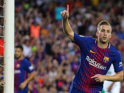 Deulofeu celebra un gol en el Gamper.