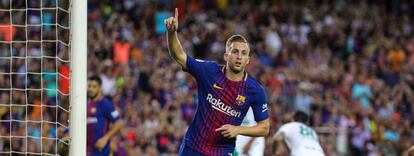 Deulofeu celebra un gol en el Gamper.