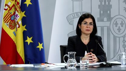 Spanish Health Minister Carolina Darias at a news conference on Wednesday.