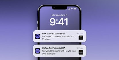 Spotify comentarios de los podcast avisos en un móvil