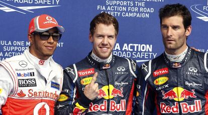 A Sebastian Vettel le acompañará mañana en la primeras filas, Lewis Hamilton. Detrás, su compañero de escudería, Mark Webber