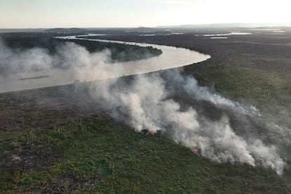 Un incendio en el Pantanal, el mayor humedal del mundo, en Corumba, Mato Grosso do Sul, Brasil, en junio de 2024.