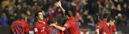 Los jugadores de Osasuna celebran un gol ante el Leganés.