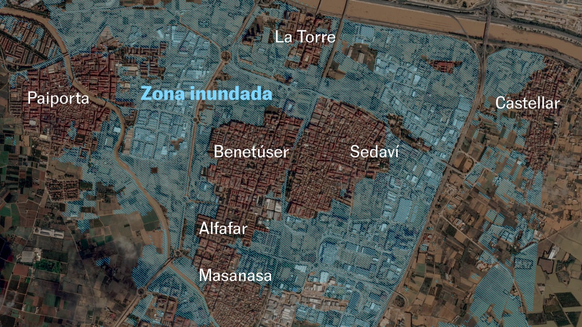 Las imágenes de satélite miden las zonas inundadas del sur de Valencia