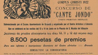 Pasquín para el Concurso de Cante Jondo con viñeta de Manuel Ángeles Ortiz. Archivo Manuel de Falla, Granada.