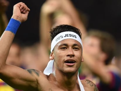 Neymar, a la celebració després de guanyar la Copa.