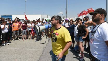 Los trabajadores de Amazon de la planta de San Fernando de Henares (Madrid), de huelga la semana pasada.