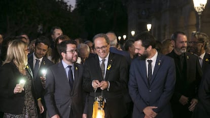 Quim Torra, en el centro, junto a Roger Torrent (derecha), Pere Aragonés y Elsa Artadi , en 2018. Todos fueron espiados.