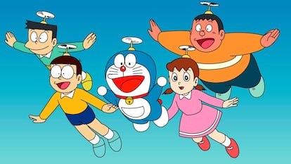 'Doraemon' (1973 - en emisión). Todos los niños que veían (y ven) la serie soñaban con tener un bolsillo infinito repleto de soluciones como el del famoso gato cósmico. Eso y 'volar por el cielo azul' con el gorrocóptero, claro.