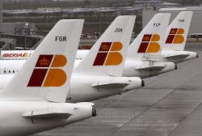 Aviones de Iberia, hoy en la terminal T4 del aeropuerto de Barajas.