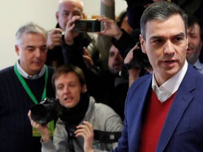 Pedro Sánchez, votando esta mañana en Pozuelo de Alarcón (Madrid).