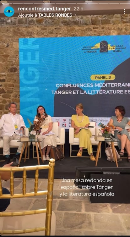 Sentados, de izquierda a derecha, los profesores y escritores Gonzalo Fernández Parrilla, Randa Yebruni, Rocío Rojas Marcos y Tina Suau, el viernes en los Encuentros Mediterráneos de Tánger.