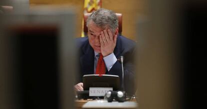 El presidente de RTVE, Jos&eacute; Antonio S&aacute;nchez, durante una comparecencia en el Senado.