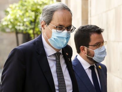 El presidente de la Generalitat, Quim Torra, acompañado del vicepresidente, Pere Aragonés, el pasado 22 de septiembre.