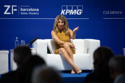 La vicepresidenta tercera y ministra de Trabajo, Yolanda Díaz, en el debate del Círculo de Economía.