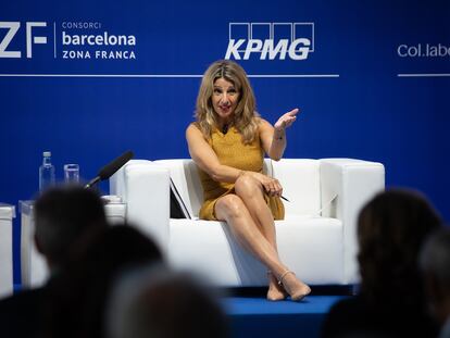 La vicepresidenta tercera y ministra de Trabajo, Yolanda Díaz, en el debate del Círculo de Economía.