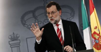 El presidente del Gobierno, Mariano Rajoy, durante la rueda de prensa ofrecida junto al primer ministro de Italia, Paolo Gentiloni.