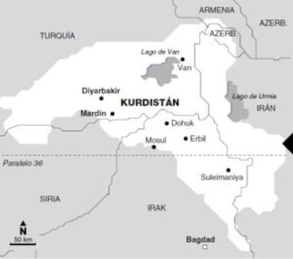 Mapa del Kurdistán.