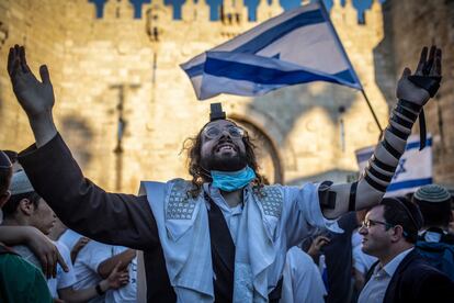 Un ultraortodoxo participante en la marcha nacionalista, el martes en Jerusalén.