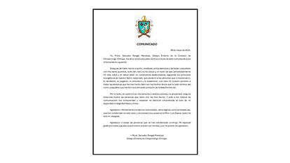 Comunicado publicado por Salvador Rangel en la Conferencia del Episcopado Mexicano, el 8 de mayo de 2024.