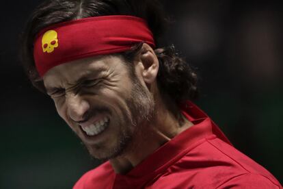 Feliciano López, reacciona durante el partido frente a Kyle Edmund.