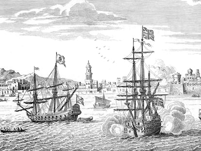 Ilustración de una batalla naval entre un barco británico y una nave de Manila, en 1742.