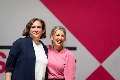 Ada Colau y Yolanda Díaz, durante un acto de Sumar en Barcelona, el pasado 14 de enero. 