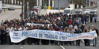 Protesta de trabajadores de Navantia el pasado d&iacute;a 9 en Puerto Real.