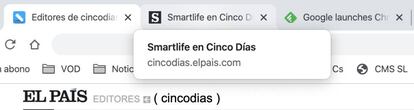 Nuevos globos informativos de las pestañas de Chrome.