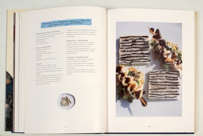 Receta de Terrina de almendras tiernas y trufas con brocheta de chipirones, incluida en el libro 'elBulli Sabor Mediterráneo'. Imagen proporcionada por elBulli Foundation.