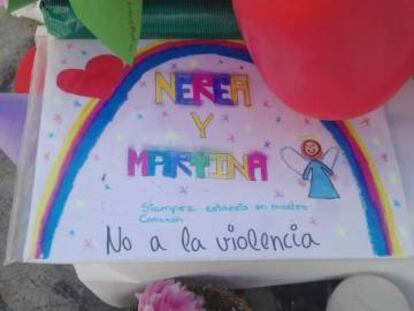 A drawing done by Nerea's classmates in memory of the two girls. The message reads: “No to violence.”