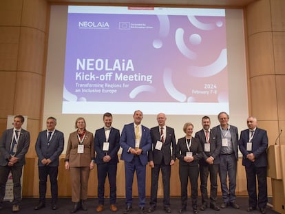 Los responsables de las nueve universidades participantes en el proyecto 'Neolaia', durante la presentación del programa, en una fotografía cedida por la Universidad de Jaén.