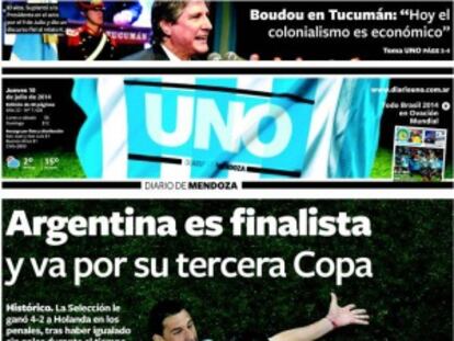 Portada del diario argentino &#039;Uno&#039;.