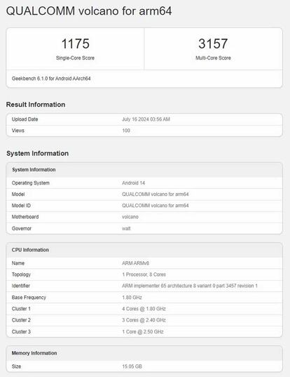 Resultado del Redmi Note 14 Pro en la prueba Geekbench