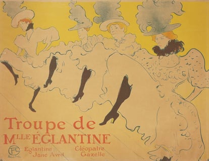 'La compañía de Mademoiselle Eglantine' (1896), de Toulouse-Lautrec, uno de los carteles de la exposición en la Fundación Canal sobre los afiches del artista francés.